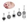 5st/Set Black Vintage Wasit Belly Dance Crystal Body Jewelry Rostfritt stål Rhinestone Navel Bell -knapp Piercing Dingle Rings för kvinnor