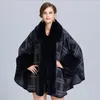 Kvinnlig faux räv päls rutig rutig tartan cape poncho cardigan stickning lady sjal stal wraps tröja #4144221e