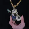 Nieuwe gepersonaliseerde 18K vergulde hiphop cartoon jongen met grote geldzak hanger ketting ed ketting Iced Out CZ Zirconia Jewelr235E