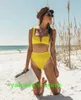 2020 Adorável on-line maiô oco painel de impressão dividida ouro brilhante de couro sexy com decote em V cintura alta yakuda Biquinis conjunto de praia swimwear atacado