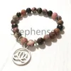 MG0709 Black Vein Rhodonite Lotus Flower Bracelet Set 8 mm Natural Rose Quartz Energy Bracelet New Design Women`s Yoga Mala Bracelet