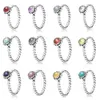2019 Nuevo 100% 925 Sterling Silver Pandora Anillos para mujeres 12 meses Gema multicolor Gema Opcional Charm Beads Fit DIY Ring Factory Wholesale