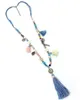 New Handmade Tassel Pendents Necklace Boho Chic Bohemiam Long Statement Necklaces Rainbow Colorful Beads Chain Necklace