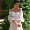 2019 Romentic Boho Pink Wedding Dresses A-Line Lace Appliques Long Sleeves Bride Dress Wedding Gown 2019