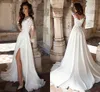 Boho Summer Beach Garden Abiti da sposa Elegante Chiffon bianco una linea a maniche lunghe a torro a torro lungo abiti da sposa applicato da sposa applicato da sposa sexy abiti sexy di split di alte split de mariee al3138