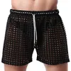 Mens Sexy Shorts Hollow Openwork Drawstring Lounge Underwear Boxer Yoga Shorts