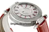 GS 2019 New woman designer watch FM.800 오토매틱 사파이어 Full Diamond Steel Case calfskin strap 투명 case 백 숙