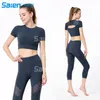 Roupas Yoga Outfit Mulheres Sexy Sleeve Crop Tops Cintura Alta Leggings 2 peça Bodycon Set Casual Tracksuit