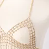 Hot Popular Trendy Night Clubs Super Glittering Glänsande Vackra Full Rhinestones Golden Hollow Fashion Bra Body Chain Smycken