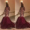 High Neck 2022 African Mermaid Prom Party Dresses Sexy Open Neck Appliques Rose Train Evening Gowns Zipper Back Long Sleeves