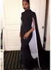 2018 Modest Golvlängd Svart Aftonklänningar med Capes Mermaid High Neck Arabic Vestidos de Festa Formella Party Prom-kappor