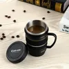 100pcs Creative SLR camera lens styling mug portable stainless steel mug glass flask travel vacuum water cup fashion gift T3I5682