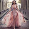 Sexy Lace Backless Evening Dresses 2019 Berta Sheer Neck Sleeveless With Detachable Train Split Arabic Evening Gowns For Women