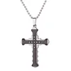 Mens Crystal Cross Pendant Halsband för kvinnor Dubbelskikt Rostfritt Stål Krucifix Jesus Charm Kedjor Fashion Religion Smycken