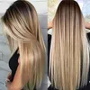 Europeiska och amerikanska kvinnors peruker Blond Gradient Långt rakt hår Fullfärgat kemiska fiberhår Rose Net Wig Set7987030