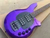 4-Saiter-E-Bass mit glänzendem violettem Korpus und schwarzer Hardware, aktiver Schaltung, HH-Tonabnehmern, individuell anpassbar