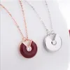 Real 925 Sterling Silver Red Black Agate Amuleet Round Circle Pendant Necklace Rose Gold Necklace Jewelry for Women9988413