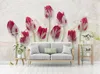 Carta da parati per camera dei fiori Carta da parati romantica moderna semplice tulipano linea astratta TV in marmo sfondo muro Carta da parati romantica