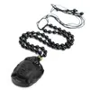 Ny ankomst Black Stone Obsidian Buddha Pendant Halsband Lucky Pärled Chain Necklace for Woman Men3782918
