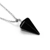 Natural Gemstone Pendant Necklace Crystal Healing Chakra Reiki Silver Stone Hexagonal Prisme Cone Pendulum Charm Necklaces