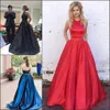 Simple Desginer 2019 Halter Prom Jurken met Zakken Satijnen Kralen Sash Lange Goedkope Partyjurken Vestido de Fiesta Formele avondkleding