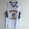 Murray State Racers 12 Ja Morant Jersey Temetrius Jamel College كرة السلة ترتدي قميص الجامعة أصفر أزرق أبيض OVC أوهايو فالي NCAA