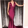 Sexy Deep V Hals Cabrio Mermaid Long Falten Rückenlose formelle Kleider Abend Prom Partykleider Vestidos Fies Robe de Bal