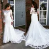 2019 New Style Mermaid Wedding Dresses Bateau Neckline Long Sleeves Trumpet Court Train Elegant White Lace Bridal Gowns Vestidos De Novia
