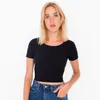 Solidna koszulka Kobiety Sexy Crop Top Top Krótki Rękaw Topy Ladies Basic Crew Neck Koszulka