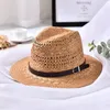 Nya Sommarhattar För Kvinnor Casual Solid Straw Hat Panama Cowboy Caps Men Hollow Out Belt Beach Sun Hat