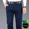 Herrbyxor 4 Färg Business Tunn Casual Modal Fabric Straight High Quality Byxor Man Märke Navy Light Grey Khaki Black