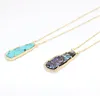 Mode Crystal Turquoise Abalone Shell Hanger Ketting Goud Metalen Lange Keten Sweater Verklaring Ketting voor Vrouwen Sieraden