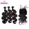 Greatremy Body Wave Human Hair 3 Buntar med stängning Double Weft Brasiliansk Virgin Hair Bundle and Stängningar Handlar Factory Supply Lace Unit