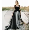 2020 새로운 도착 블랙 얇은 명주 그물 A 라인 고딕 양식의 웨딩 드레스 저렴한 비치 코르셋 웨딩 드레스 남아프리카 공화국 보헤미안 웨딩 드레스