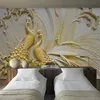 Обрасывание на заказ народные обои для стен 3d стереоскопический тисненный золотой павлин фоновый фон роспись стены гостиная спальня дома декор