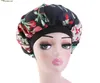 Cap Silk Mulheres Long Hair Care Floral Satin Bonnet impressão Night Cap Hat sono cabeça envoltório elástico macio da flor de seda do cabelo Bonnet Headwrap