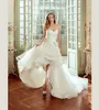 2019 New Nicole High Low Wedding Dresses With Detachable Train Sweetheart Neck A-Line Lace Appliqued Bridal Gowns Tulle Wedding Dress