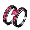 Top Quality Black Color Anéis de Noivado de Casamento Elegante 2 PCS Acessórios de aniversário com plena brilhante cubiz zircon pedra atacado