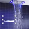 Lüks Termostatik Duş Bataryaları Banyo LED Tavan Duş Paneli Çok Fonksiyonlu Yağış Duş Başlığı Masaj Vücut Jetleri Ile Set