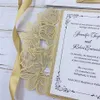 Pırıltılı Altın Lazer Kesim Cep Düğün Davetiyesi Süitler, Özelleştirilebilir Zarf ile Davet Ediyor, Ücretsiz Tasarım ve Nakliye