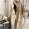 Casacos de Trench de Mulher 2021 Primavera Loose Casaco Longo com Sashes Oversize Dupla Breasted Vintage Casaco Casaco Negócio Khaki Preto FY66