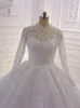 2020 Vintage Muslim Long Sleeve Ball Gown Wedding Dress Bridal Gowns High Neck Lace Appliqued Beaded Plus Size robe de mariee