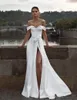 2020 Nova Helena Kolan de vestidos de casamento de linha Off The Shoulder Dividir Sash Plus Size vestidos de noiva Trem da varredura Praia Robe De Mariée 825