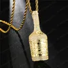 Iced Out Bling Champagne Bottle Pendant Gold Color Red Wine Bottle Necklace For Men Hip Hop Party Jewelry