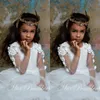 Date robe de bal robe de fille de fleur à manches longues bijou cou tulle strass applique robe de mariée longueur au genou partie d'anniversaire de fille