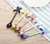 Cute Cartoon Bear Spoon 5 Colors Stainless Steel Kid Spoon Creative Bear Handle Hanging Cup Spoons