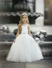 Weiße Kleider Prinzessin Tüllgurt Kleidung für Hochzeit D Blumenschuhe Lange Länge Mädchen Pegeant Kleid