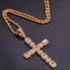 Big Cubic Zirconia Mens Hiphop Cross Pendant Necklace Ice Out 18K Gold Plated Hip Hop Jewelry