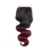 Ombre kroppsvåghår med stängning Burgundy Peruvian Hair Weave Bundlar med stängning 1B / 99J Ombre Mänskligt hår 3 buntar med stängning