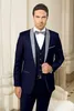 Marineblauer Bräutigam Smoking Schal Revers Trauzeuge Hochzeit 3-teiliger Anzug Neue Mode Herren Business Prom Jacke Blazer (Jacke + Hose + Krawatte + Weste) 2297